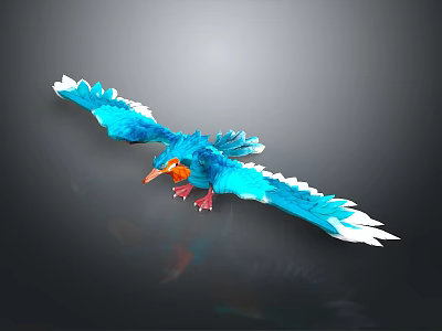Blue Bird With Spread White Edged Wings Orange Beak And Red Feet On Dark Background 3d model