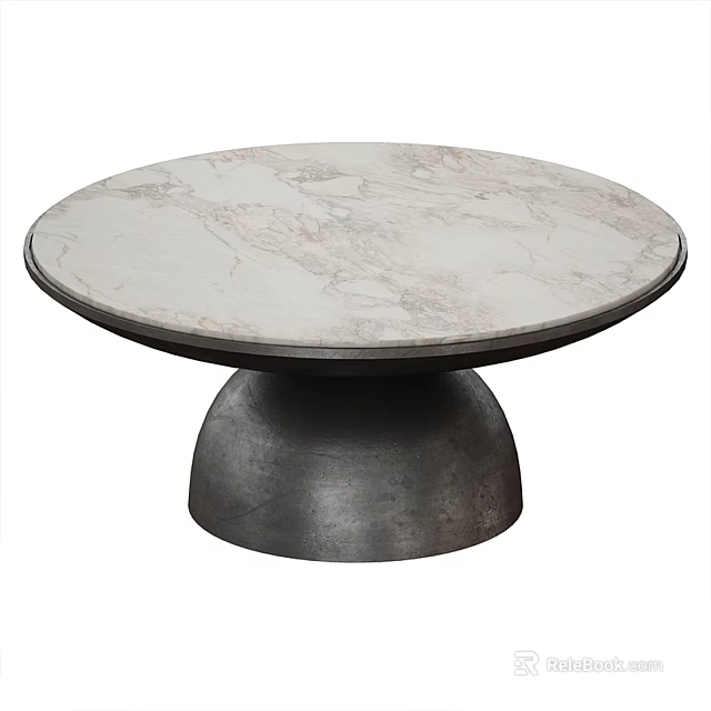 Modern Round Coffee Table Featuring Marble Top And Metal Pedestal Base 3d model 