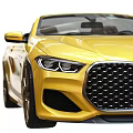 Luxury Yellow Convertible Sports Car With Black Soft Top Brown Seats Alloy Wheels