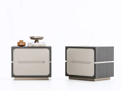 Modern Wooden Bedside Tables With Drawer And Metal Accents Decorative Items 3d model