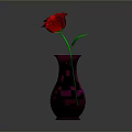 Hand Carved Flower Sculpture With Red Rose In Purple Vase On Gray Background