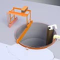 Industrial Circular Tank Structure With Orange Metal Frame Platform And Pipes