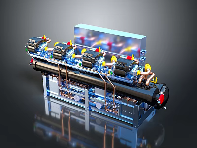 Tire Manufacturing Industrial Equipment With Black Cylindrical Parts Blue Panels And Copper Tubes 3d model