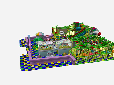 Indoor Kids Playground Equipment With Slide Ball Pit Climbing Structure And Colorful Checkered Floor 3d model