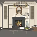Elegant Modern Living Room Fireplace Design With Marble Surround And Chandelier Lighting