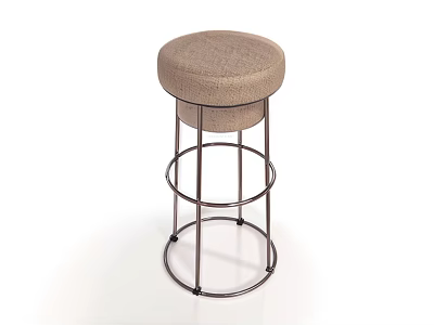 Modern Leisure Bar Stool With Round Fabric Cushion And Metal Frame 3d model