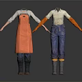 Practical Household Clothing Items Including Orange Apron Arm Sleeves Pants And Boots