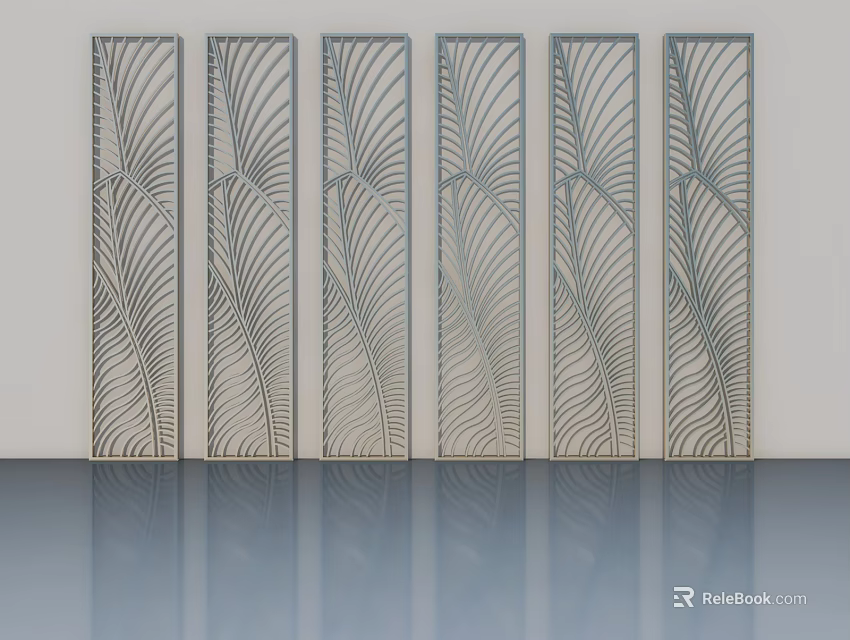 Decorative Swing Doors With Intricate Leaf Pattern Design For Modern Interior 3d model 