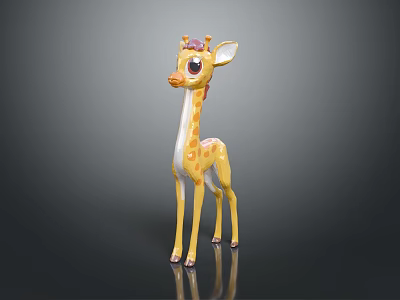 Cute Yellow Giraffe Toy With Orange Spots Red Eyes And Pink Horns 3d model