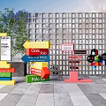Colorful Traffic Signs With Directional Arrows Indicating Café Parking Polo Club Modern Architectural Backdrop Greenery