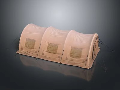 Sturdy Brown Outdoor Tent Furniture Featuring Three Connected Sections Square Patches And Support Poles 3d model