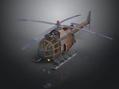 3D Helicopter Model Detailed Rendered Design With Main Rotors Cockpit And Landing Gear 3d model