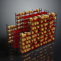 Multi Tier Red Frame Display Shelves With Neatly Arranged Yellow Storage Boxes 3d model