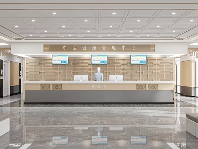 Hospital Outpatient TCM Health Management Center Reception Area Spacious Bright Interior 3d model
