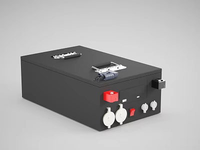Black Industrial Electrical Control Box with Metal Handles Red Button and White Knobs 3d model