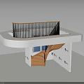 Modern Wooden Staircase With Black Railing And Open Upper Platform Structure 3d model