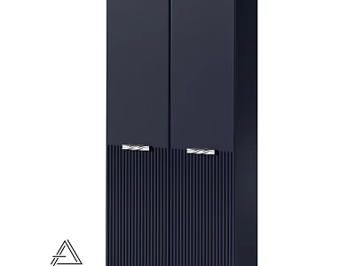 Modern Dark Blue Tall Cabinet With Vertical Stripes And Metal Handles 3d model