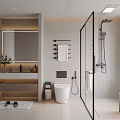 Modern Bathroom Interior Design With Large Mirror Vanity Toilet And Glass Shower