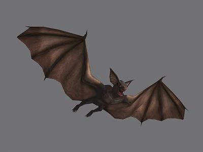 Flying Bat With Extended Wings Pointed Ears And Open Mouth On Gray Background 3d model