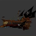 Fantasy Decorative Ship With Red Gold Accents Flags Wing Like Structures And Glowing Elements 3d model