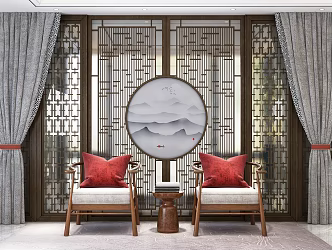 New Chinese Style Casual Sofa Combination Single Chair Screen 3d model