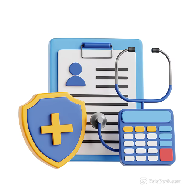 Healthcare Document Clipboard With Person Icon Stethoscope Calculator And Shield Cross 3d model 