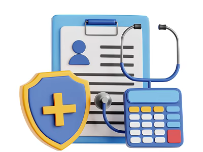 Healthcare Document Clipboard With Person Icon Stethoscope Calculator And Shield Cross 3d model