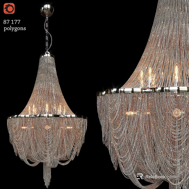 Elegant Beaded Chain Chandelier Design With Illuminated Lighting And Decorative Elements 3d model 