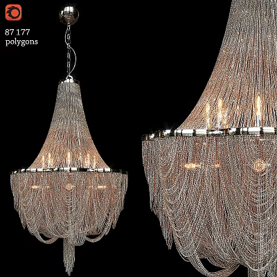 Elegant Beaded Chain Chandelier Design With Illuminated Lighting And Decorative Elements 3d model
