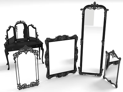 Vintage Ornate Black Decorative Mirrors And Vanity Table For Home Living 3d model