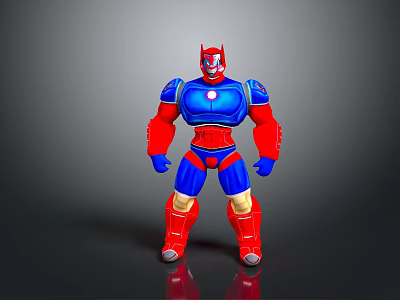Superhero Style Muscular Robot Character With Red And Blue Armor Design 3d model