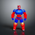 Superhero Style Muscular Robot Character With Red And Blue Armor Design