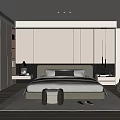Modern Bedroom Interior Design With Bed Nightstand Wardrobe Carpet And Plant