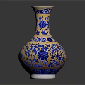 Blue And Gold Decorative Vase With Intricate Floral Patterns On Ceramic Body