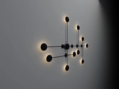 Modern Wall Lamp With Black Metal Frame And Illuminated Circular Lights Mounted On White Wall 3d model