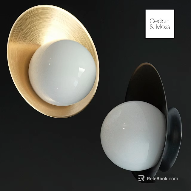 Stylish Modern Gold And Black Wall Lamps With White Spherical Shade 3d model 