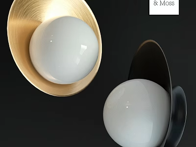 Stylish Modern Gold And Black Wall Lamps With White Spherical Shade 3d model