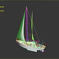 White Sailboat With White Sails And Orange Seats On Gray Background