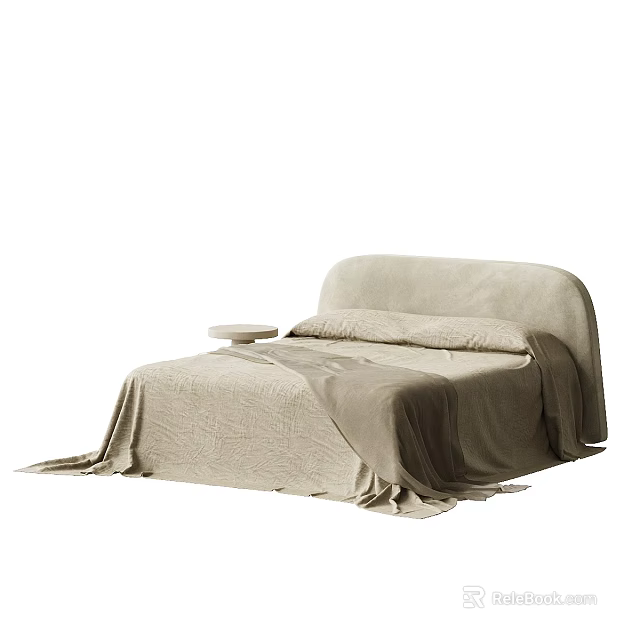Beige Double Bed With Soft Fabric Bedspread And Pillow On White Background 3d model