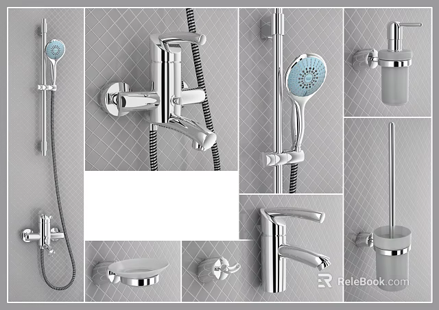 Modern Chrome Shower System with Handheld Head Overhead Sprayer Hose and Accessories 3d model 