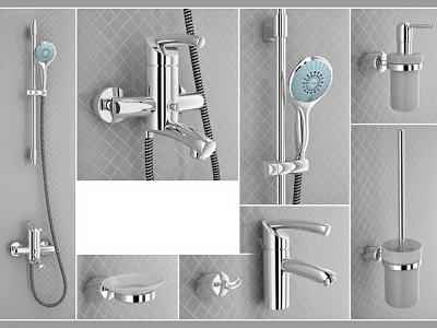Modern Chrome Shower System with Handheld Head Overhead Sprayer Hose and Accessories 3d model