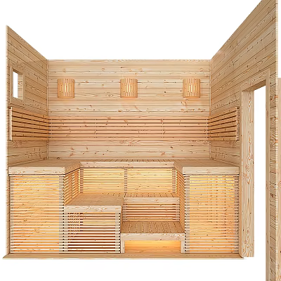Wooden Bathroom Combination Sauna Interior With Warm Lighting And Bench Seating 3d model Wooden Bathroom Combination Sauna Interior With Warm Lighting And Bench Seating 3d model