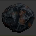 Cosmic Asteroid With Blue Red Surface And Impact Craters In Space Study