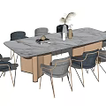 Modern Dining Table Set With Marble Tabletop Gray Chairs Golden Legs And Table Decorations 3d model