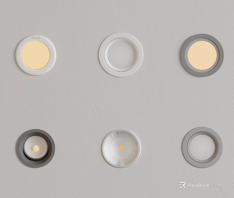 Modern Style Downlights and Spotlights with Various Designs on Gray Wall 3d model