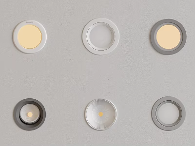 Modern Style Downlights and Spotlights with Various Designs on Gray Wall 3d model