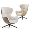 Stylish Modern Beige Accent Chair With Ottoman And Black Metal Swivel Base