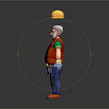 Cartoon Construction Worker With Yellow Hard Hat White Beard Green Shirt Orange Vest Tool Belt