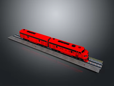 Red Train 3D Rendering on Tracks with Sleek Exterior and Detailed Design 3d model