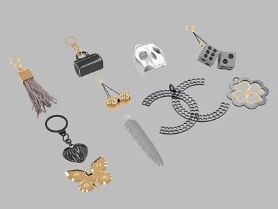 Fashionable Decorative Accessories With Various Designs Including Butterfly Skull Heart Tassel And Feather 3d model